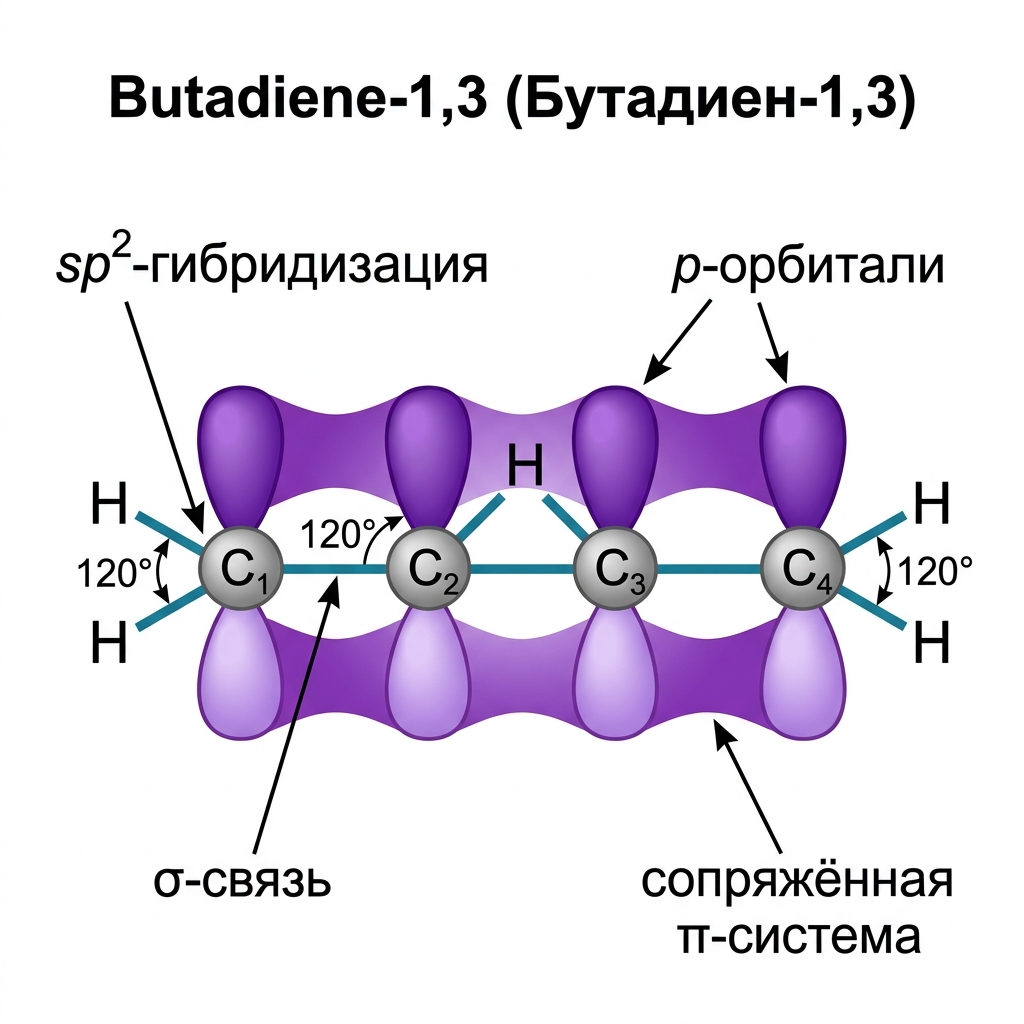 sp2-гибридизация и сопряжённая π-система в бутадиене-1,3